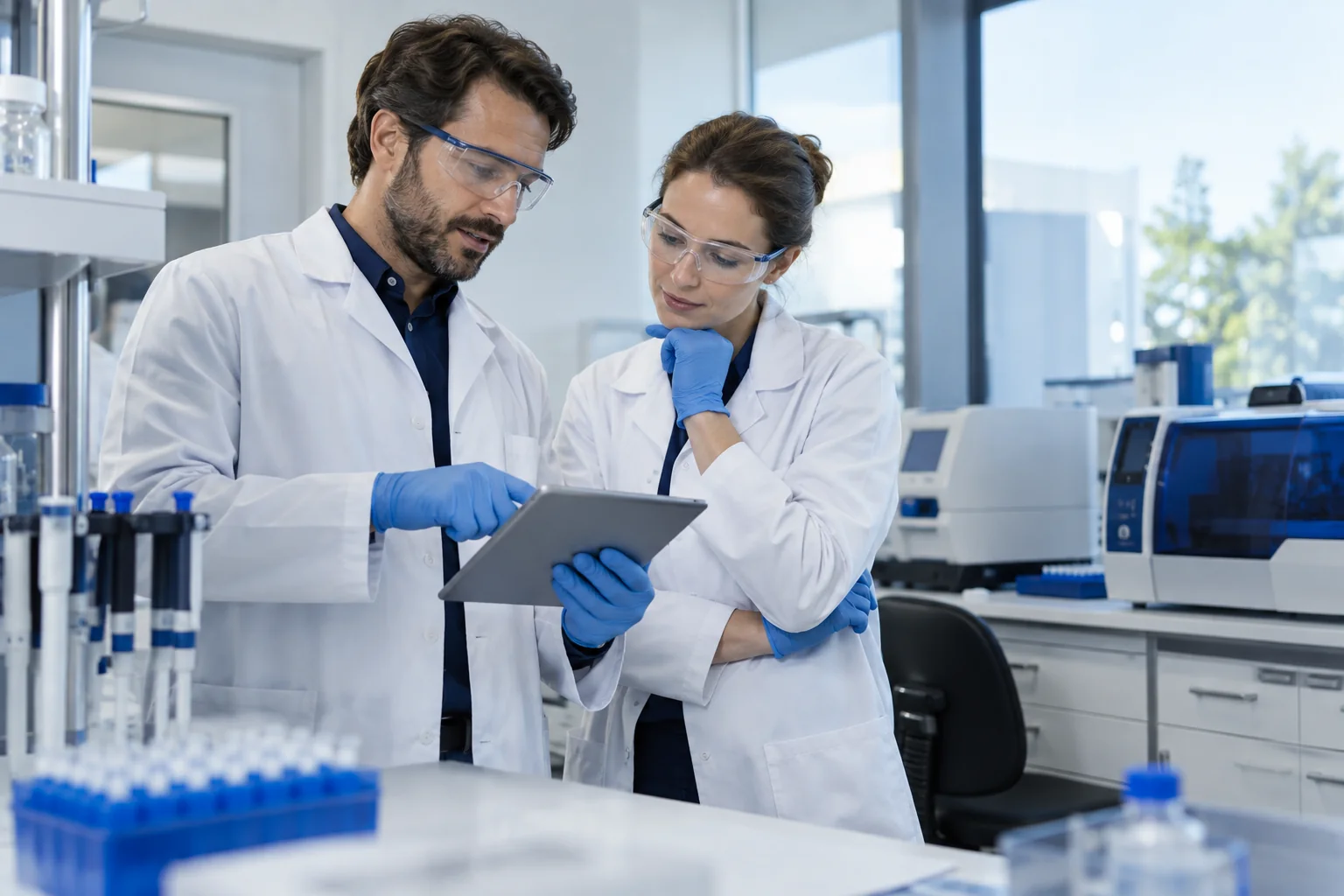 Laboratory researchers coordinating a research workflow.