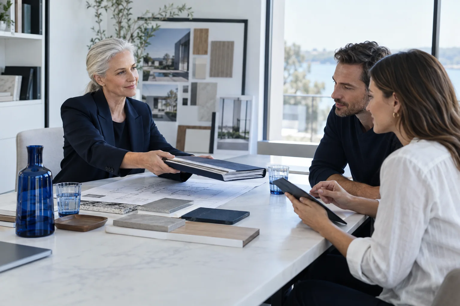 A consultant and clients aligning on a shared project.
